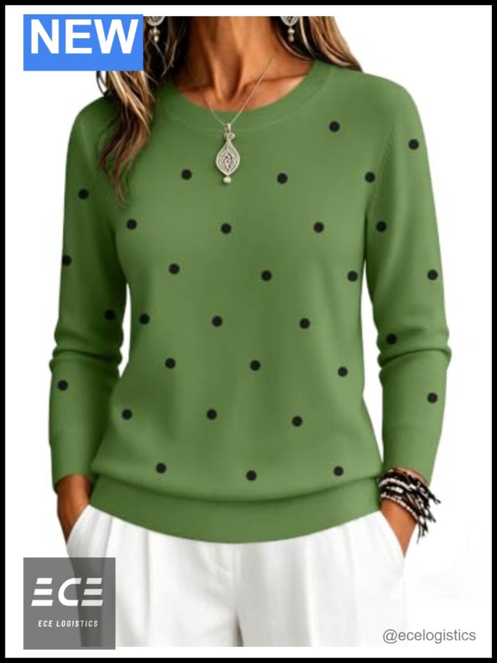 Women's Crewneck Long Sleeve Pullover Sweater 100% Viscose Soft Knit
